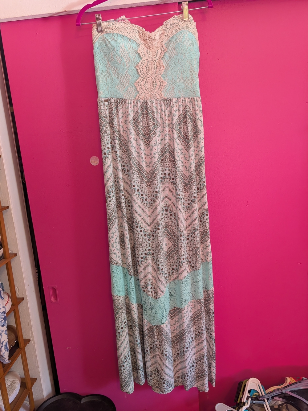 Strapless Mint Lace Bodice Maxi Dress By Vanity